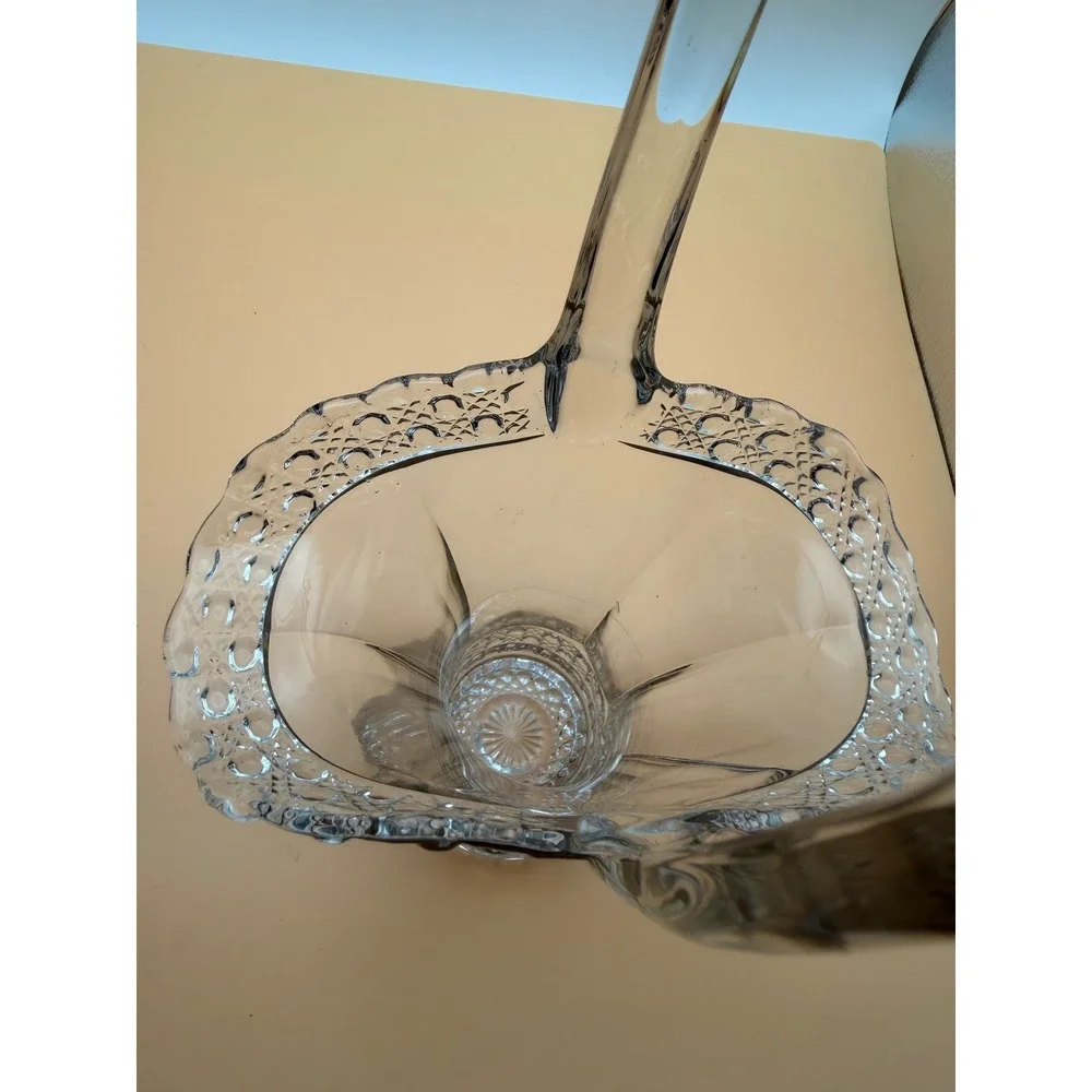 New Martinsville Clear Glass Basket Meadow Wreath Etch Radiance 1930s Vintage